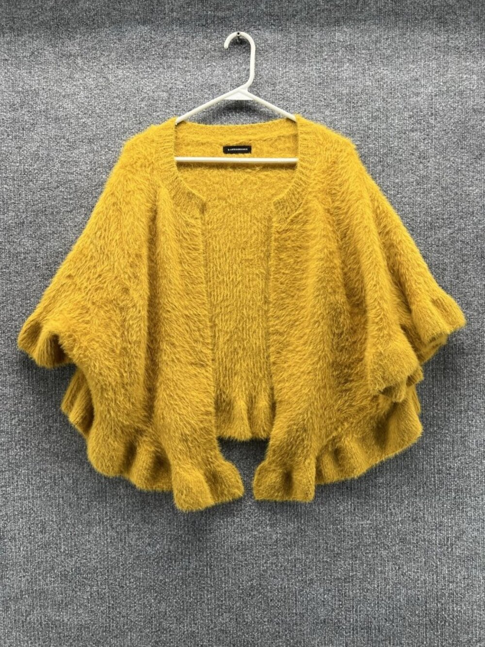 Anthropologie Cape Sweater Womens One Size Yellow Fuzzy Knit Ruffle Hem